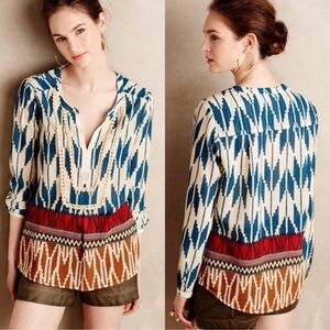 Maeve Anthropologie Ikat Rohana Aztec Popover Blouse Sz 2 Aztec Boho Relaxed Fit
